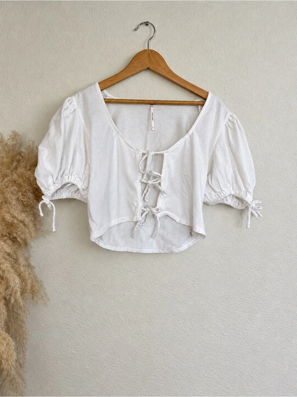 Free People Kitty Tee Ivory Tie Front Puff Sleeve Top Small